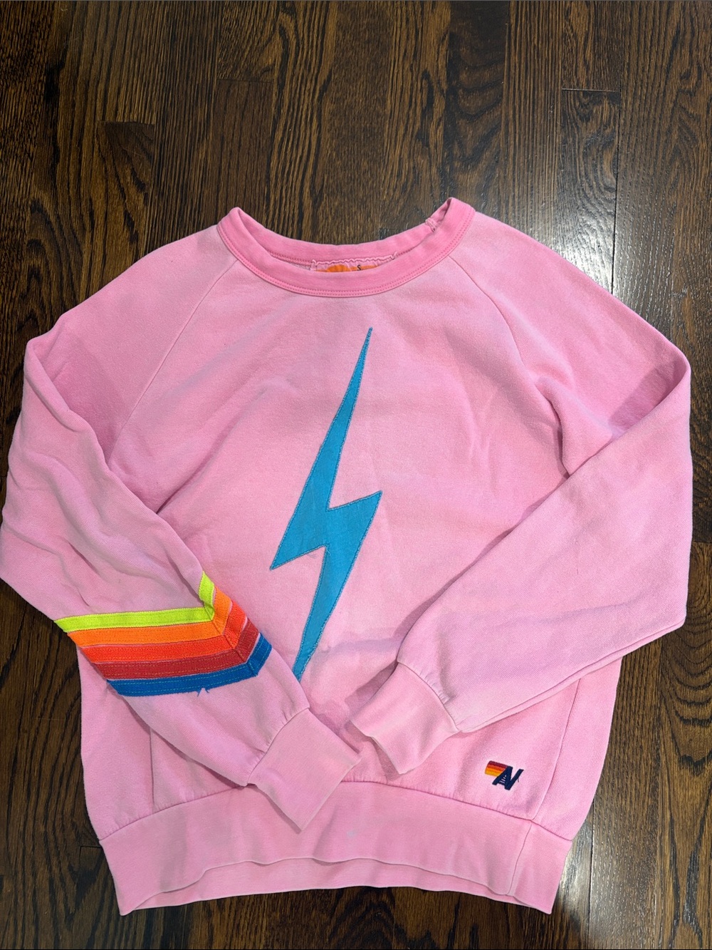 Pink Lightning Bolt Aviator Nation Sweatshirt with Rainbow Sleeve